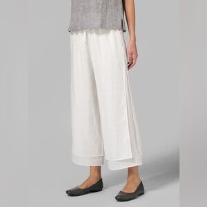 VIVID LINEN DOUBLE-LAYER CROPPED PANTS WITH SEA SHELL BUTTON